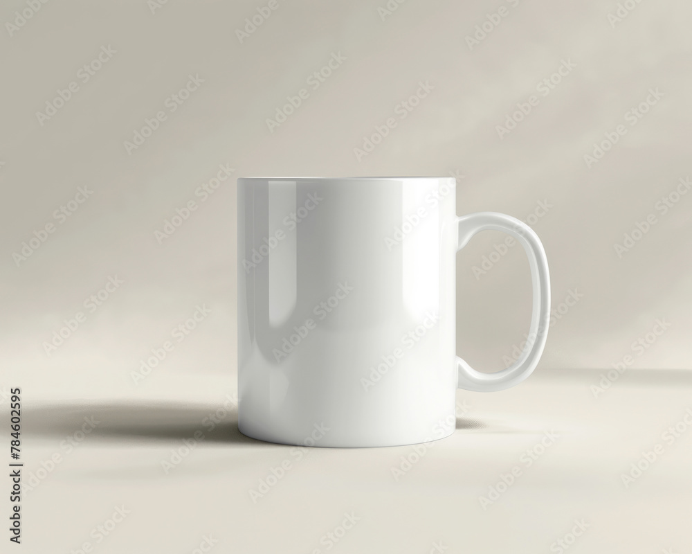 Obraz premium White mug mock up. Classic mug on a plain light-color background. AI generated