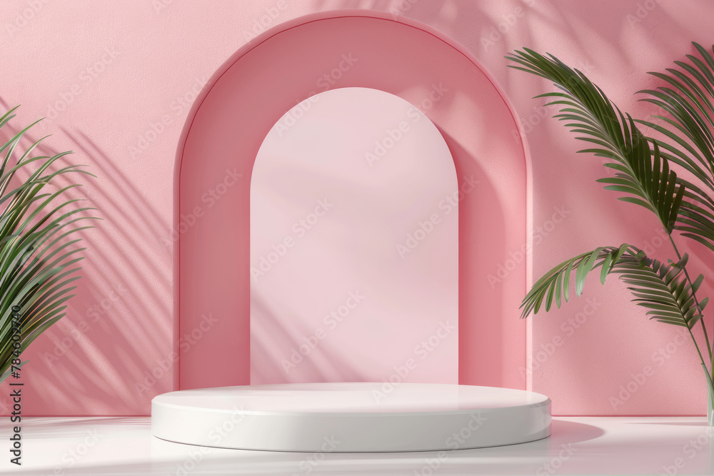 Empty podium for promotion on pink background. Beauty product mockup. AI generated Empty podium for promotion on pink background. Beauty product mockup. AI generated