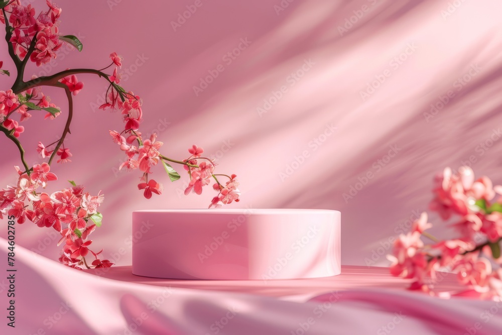 Empty podium for promotion on pink background. Beauty product mockup. AI generated Empty podium for promotion on pink background. Beauty product mockup. AI generated