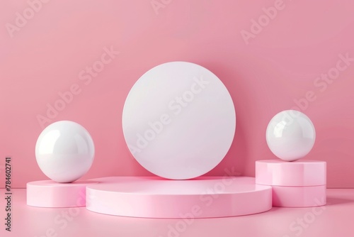 Empty podium for promotion on pink background. Beauty product mockup. AI generated
