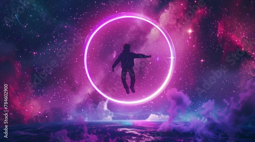 person inside a neon circle