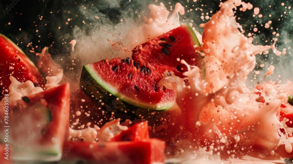 Watermelon explosion background. Juicy watermelon background