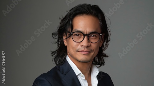Portrait of a handsome Asian businessman with glasses