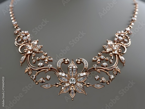Exquisite Floral Gemstone Necklace with Sparkling Crystals and Intricate Metallic Design
