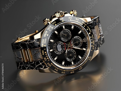 Luxury Mechanical Chronograph Watch with Sleek Black Design and Gleaming Metal Accents