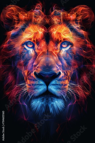 portrait of a lion s head on a black background. The illustration