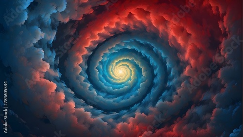 multicolored clouds wrapped into a spiral in a raster image. Blue-red biosphere, science fiction, star, spacecraft, future patterns, dense clouds. artwork produced in three dimensions View Less