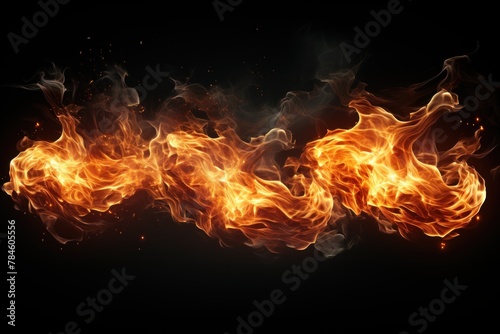 burning fires of flames and sparks on black background photo
