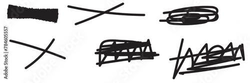 Grunge scrawls, charcoal scribbles, rough brush strokes, underlines strikethroughs. Bold charcoal freehand stripes and ink shapes. Crayon or marker scribbles. Vector illustration