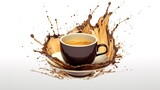 Cup of coffee with splash on black background. 3d rendering