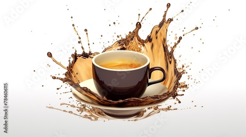 Cup of coffee with splash on black background. 3d rendering