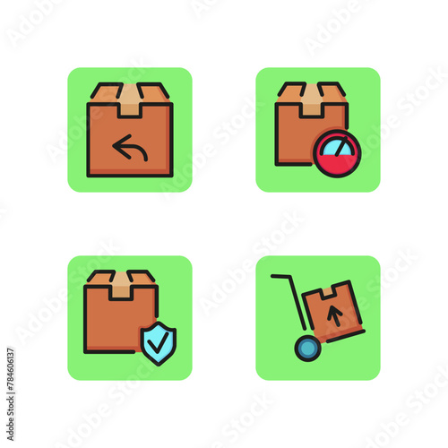 Delivery line icon set. Product return, parcel weight, cargo insurance, wheelbarrow with box. Logistics concept. Can be used for topics like post office, transportation, shipments