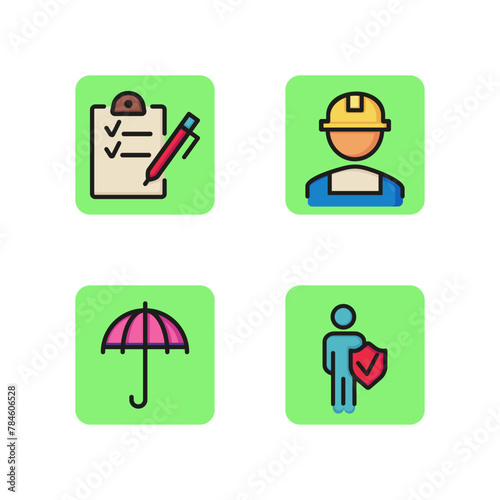 Insurance line icons. Umbrella, agent, worker life insurance, agreement. Guarantee, security, protection concept. Can be used for web and app design, emblem