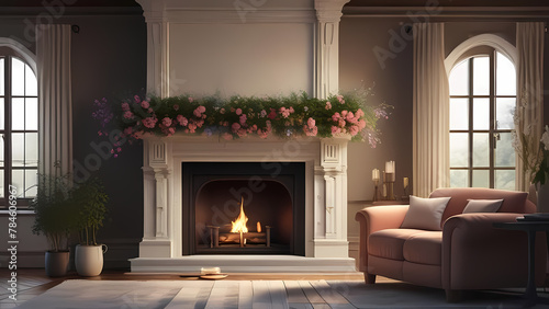 Fireplace with flowers. © Daniel