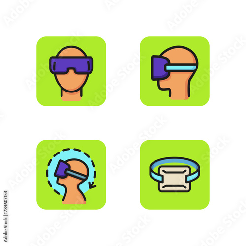 VR devices line icon set. Headset, goggles, simulator. Gaming and virtual reality concept. Can be used for topics like digital world, interactivity, high tech, augmented reality © SurfupVector