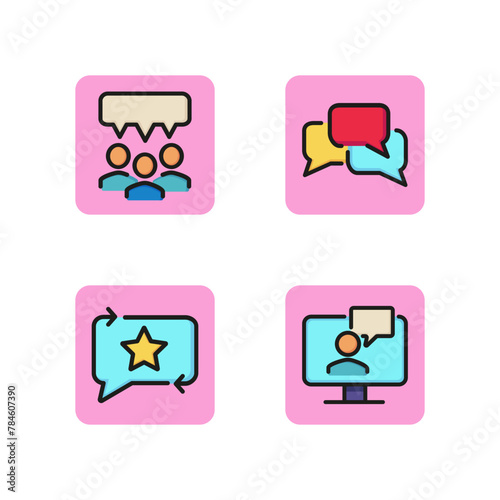 Social media popular user line icon set. People opinion, thought cloud, conversation, comment, rating, video. Internet communication concept. Can be used for web design, mobile app and marketing © SurfupVector