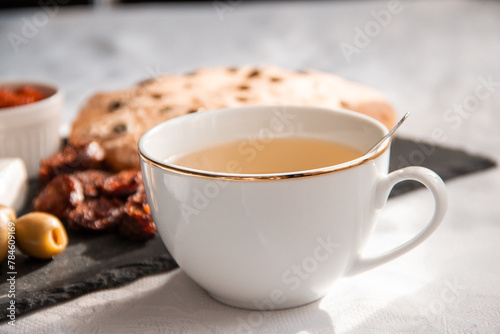 Cup of tea on breakfast table