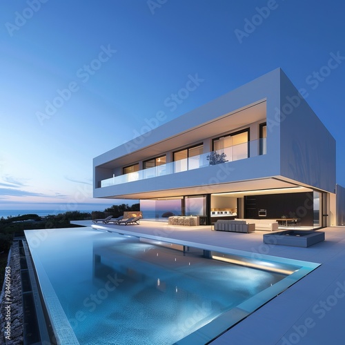 Architectural Beauty: Exterior of Minimalist Luxury Villa and Pool