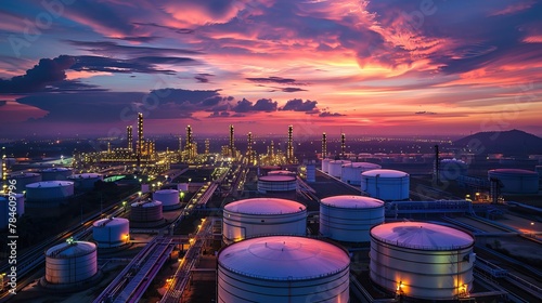 Aerial View of Oil Storage Facility at Sunset photo