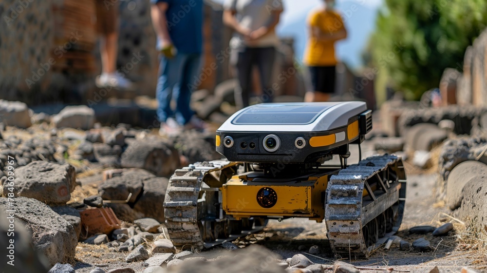 Advanced robotics and AI assisting in the restoration of Pompeii, with machines working alongside archaeologists to uncover and preserve history Advanced robotics and AI assisting in the restoration of Pompeii, with machines working alongside archaeologists to uncover and preserve history