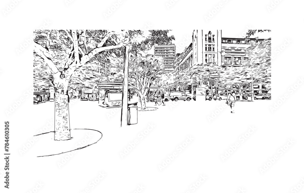 Fototapeta premium Print Building view with landmark of Santa Cruz de Tenerife is the city in Canary Islands. Hand drawn sketch illustration in vector.