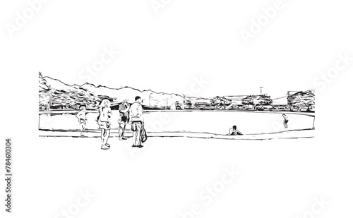 Obraz na płótnie Print Building view with landmark of Santa Cruz de Tenerife is the city in Canary Islands. Hand drawn sketch illustration in vector. w salonie