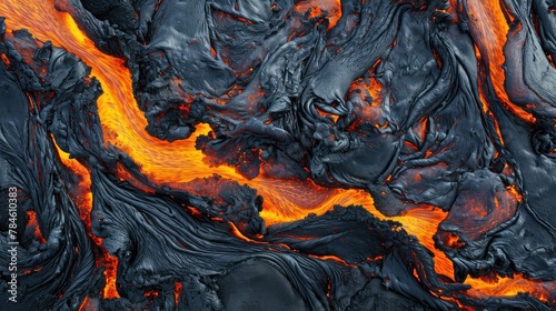 A background of hot flowing lava. Top view. 