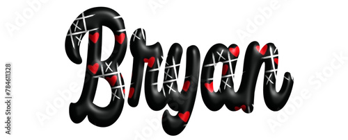 Brayn - black color with tic tac toe game with red hearts -name - three-dimensional effect tubular writing - Vector graphics - Word for greetings, banners, card, prints, cricut,, sublimation
 