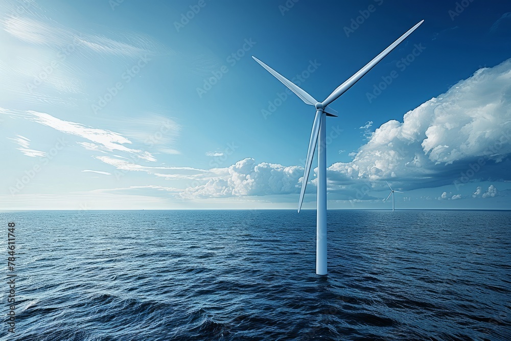 Offshore Wind Farm with Turbines in Ocean Generating Clean, Renewable Energy