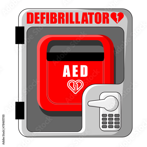 Medical defibrillator in a cartoon style isolated on white or transparent background, Heart attack assistance machine