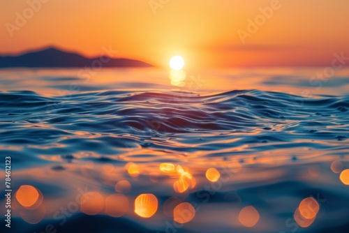 Breathtaking ocean sunset, water ripples reflecting golden sun rays, natures tranquil beauty