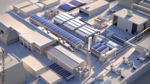 A 3D model of a factory floor layout optimized for solar cell production. © Thanathon