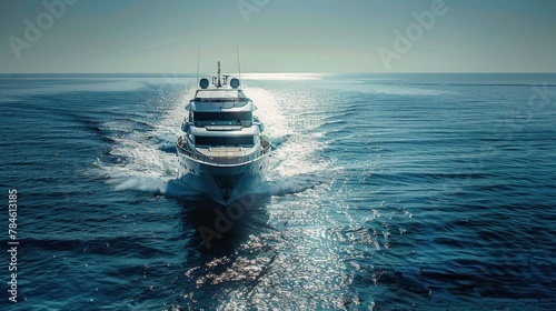 Large White Boat Sailing in the Middle of the Ocean