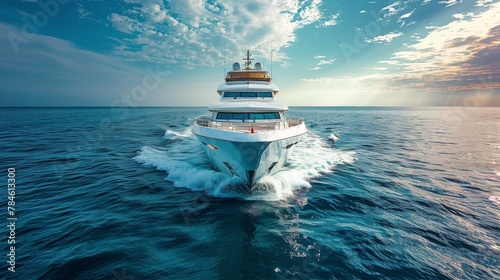 Large White Boat Sailing in the Middle of the Ocean