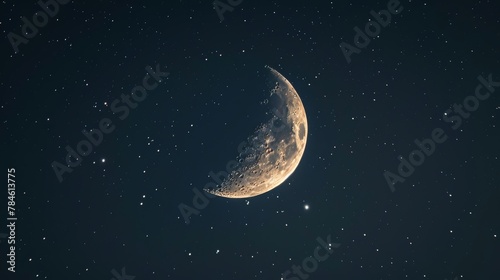 Half moon and stars in night sky photo