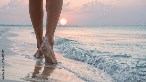 Serene Sunset Walk on a Paradisiacal Beach. photo