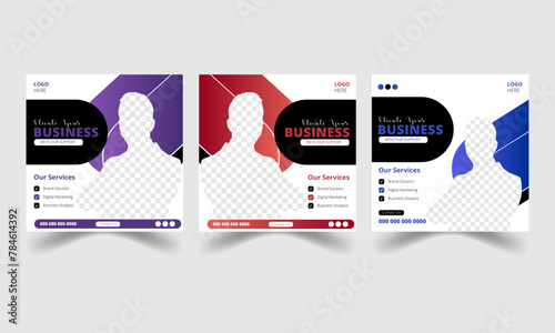Set of editable digital business marketing agency promotion social media post or corporate square web banner template