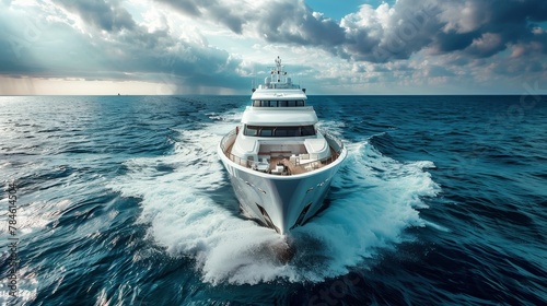Large White Boat Sailing in the Middle of the Ocean
