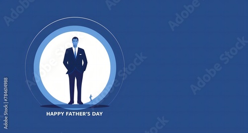 Gentleman Suit Silhouette Happy Father s Day Card on Blue Background
