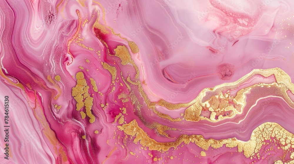 Abstract art pink marbled pattern with golden veins