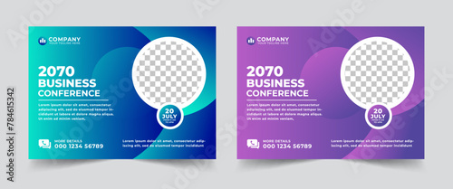 Corporate horizontal business conference flyer template. Horizontal Business Conference brochure flyer design layout template in A4 size. Webinar vector illustration