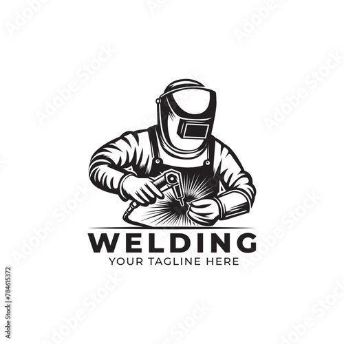 Welding company logo design, welder logo vector illustration