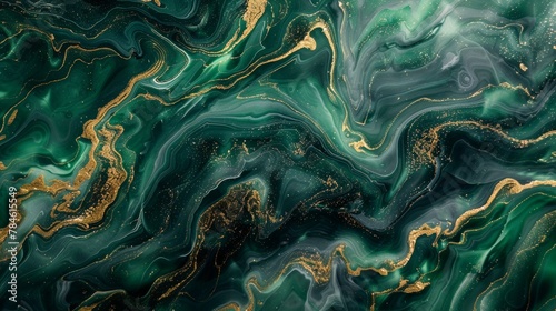 Abstract art green marbled pattern with golden veins