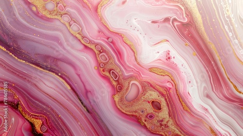 Abstract art pink marbled pattern with golden veins