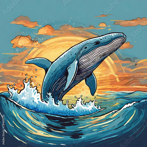 태양과 바다와 멋진 고래