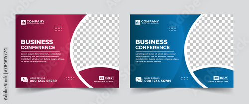 Conference banner flyer template. Technology conference social media banner layout, live webinar event invitation banner