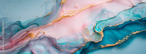 Ethereal Pink and Blue Marbled Texture with Gold Vein Accents - A Dreamlike Backdrop for Creative Design Projects and Elegant Surfaces