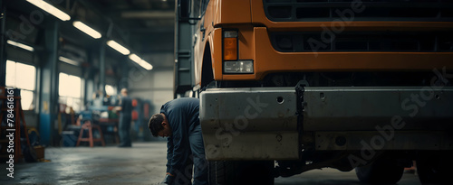 Skilled Mechanic Performing Heavy Duty Repair on a Commercial Vehicle in a Candid Work Environment