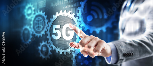 5G Mobile network wireless systems concept. Telecommunications Communication background