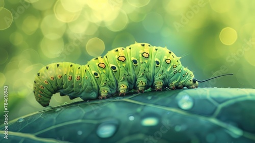 Close-up of a caterpillar on a leaf photo